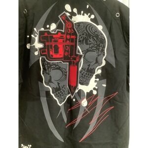 Y2K Deadstock ABLANCHE Fearless Artist Tattoo Gun Skull Shirt Men's 2XL NWT!
